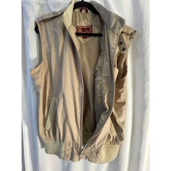Vintage Windbreaker Vest *Like Members Only-Private Club-Khaki Sleeveless Large - Picture 5 of 7